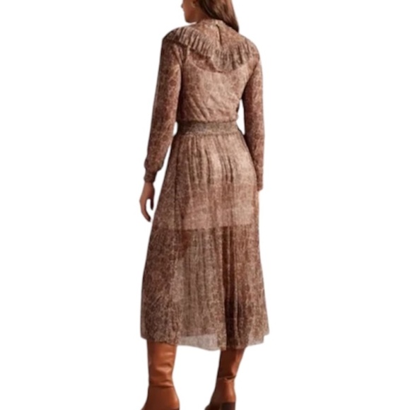 NWT Ted Baker London DEBBIX printed long sleeve sheer brown metallic dress US 6 - Picture 3 of 17